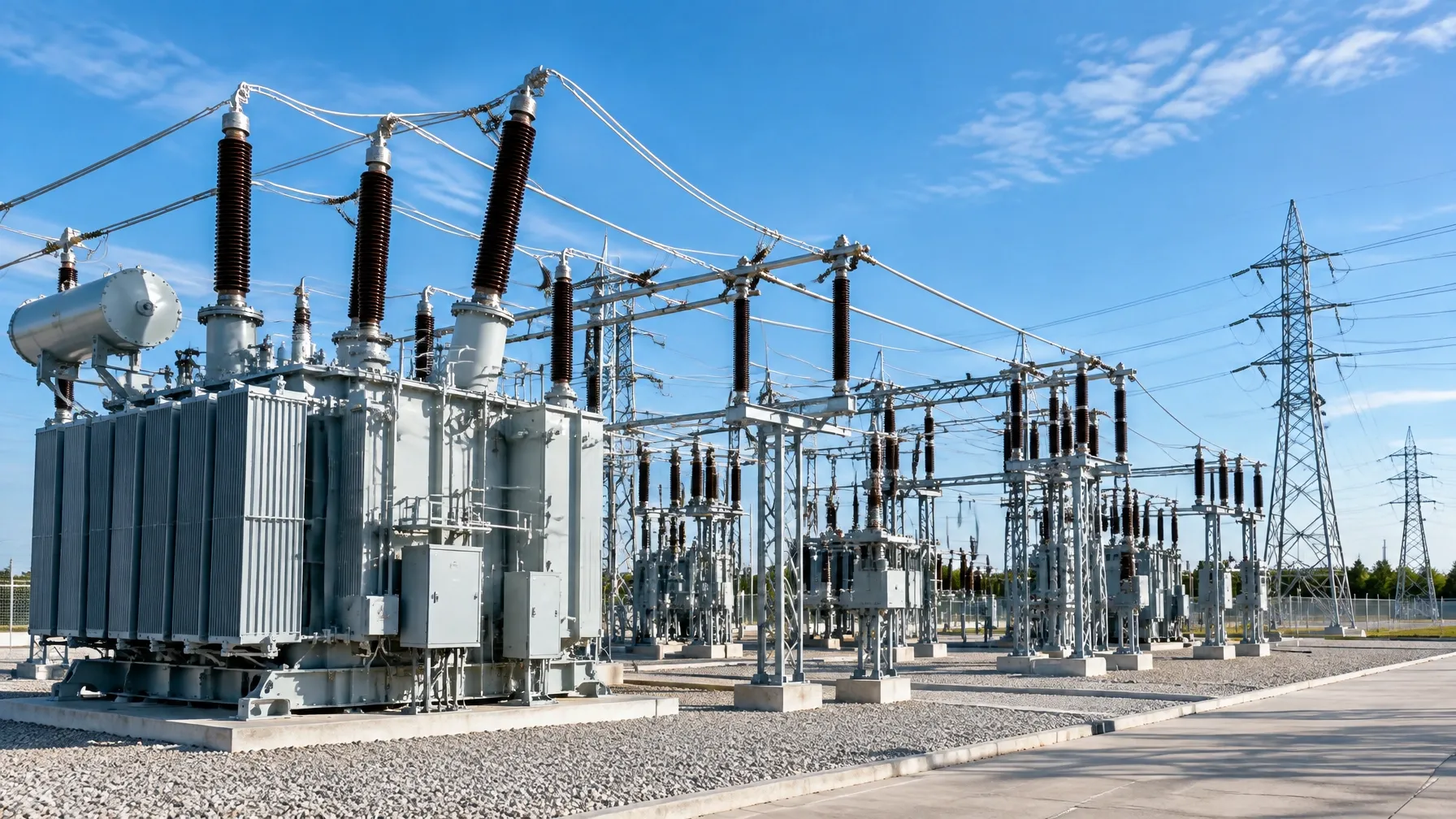 High-voltage electrical substation and transmission infrastructure